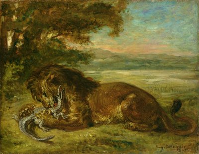 León y caimán de Ferdinand Victor Eugene Delacroix